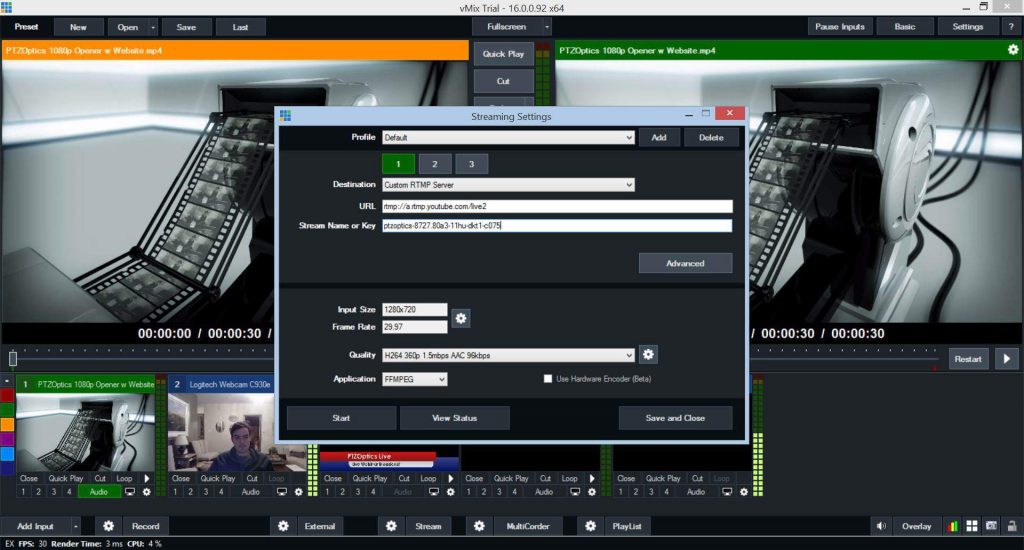 Using VMix for live streaming and video conference call