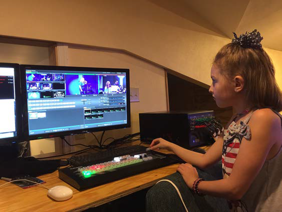 SAMANTHA HEYWOOD, AGE 8, OPERATING THE SHILOH MINISTRIES TRICASTER DURING SERVICE PRODUCTION