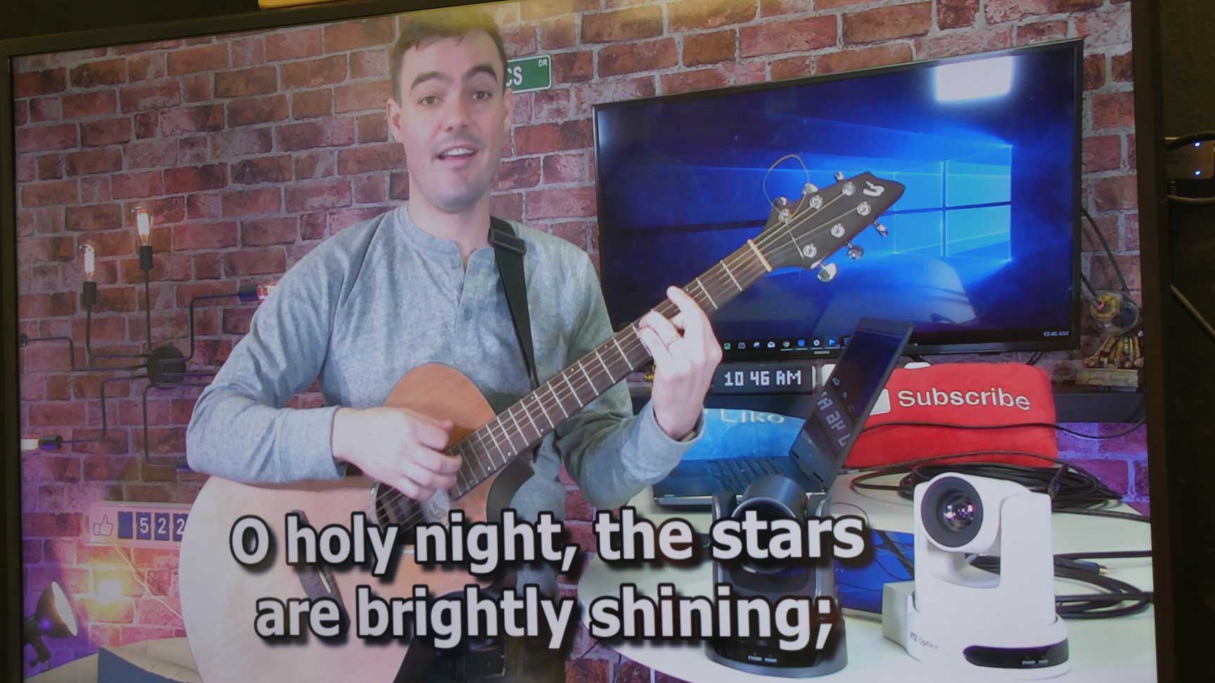 Church lyrics overlaid over video feed