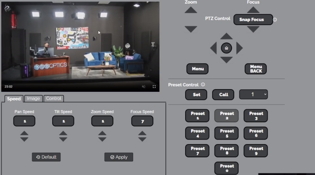 Setting a PTZ Camera Preset with the Web Interface