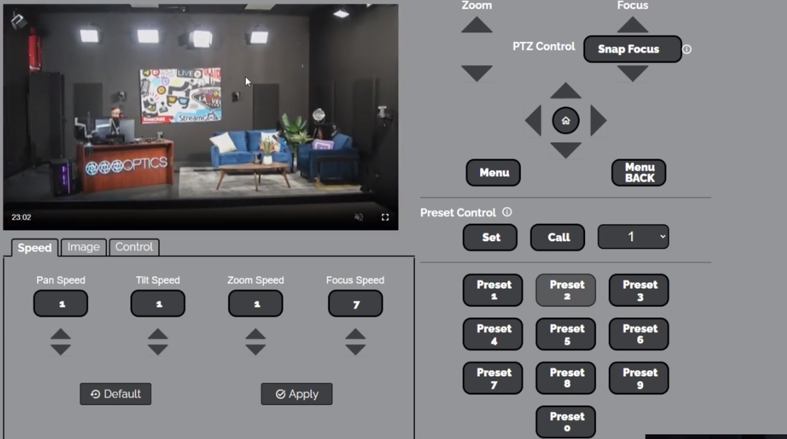 Setting a PTZ Camera Preset with the Web Interface