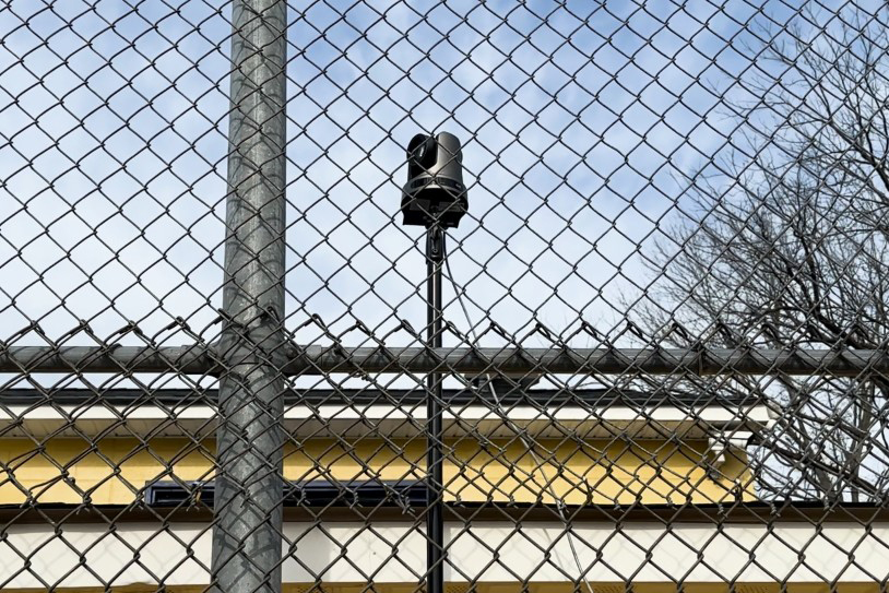 PTZ camera mounted high behind home plate