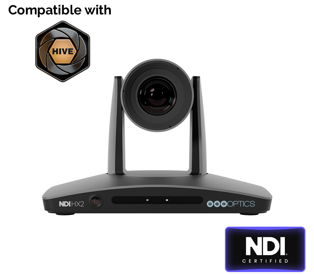 PTZOptics SimplTrack3 front view with Hive compatibility and NDI