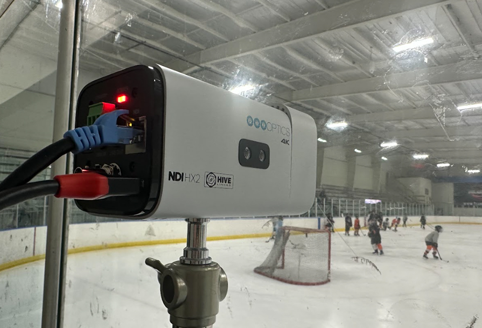 PTZOptics Studio 4K overlooking hockey rink