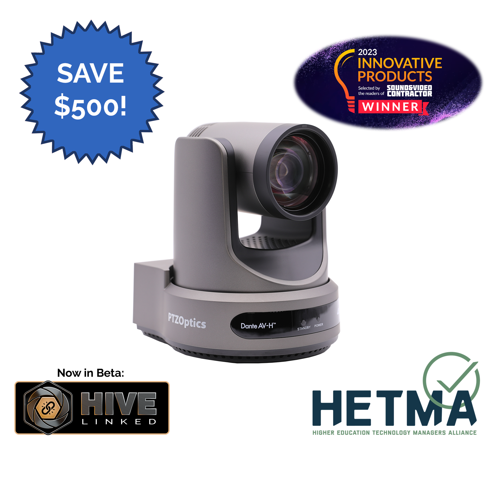 Link 4K hero image with award badges and $500 instant rebate callout