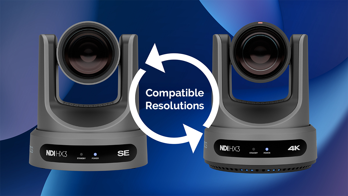 Image showing the PTZOptics Move SE and Move 4K cameras with text reading "Compatible Resolutions"